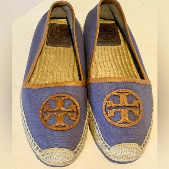 Tory Burch Shoes - Tory Burch Canvas Espadrille Flats Purple Leather Logo Size 10